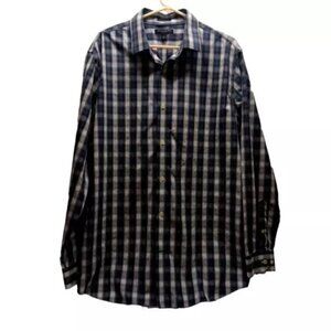 Banana Republic Men's Button Up Shirt Grey Black White Plaid Camden Fit Size XL